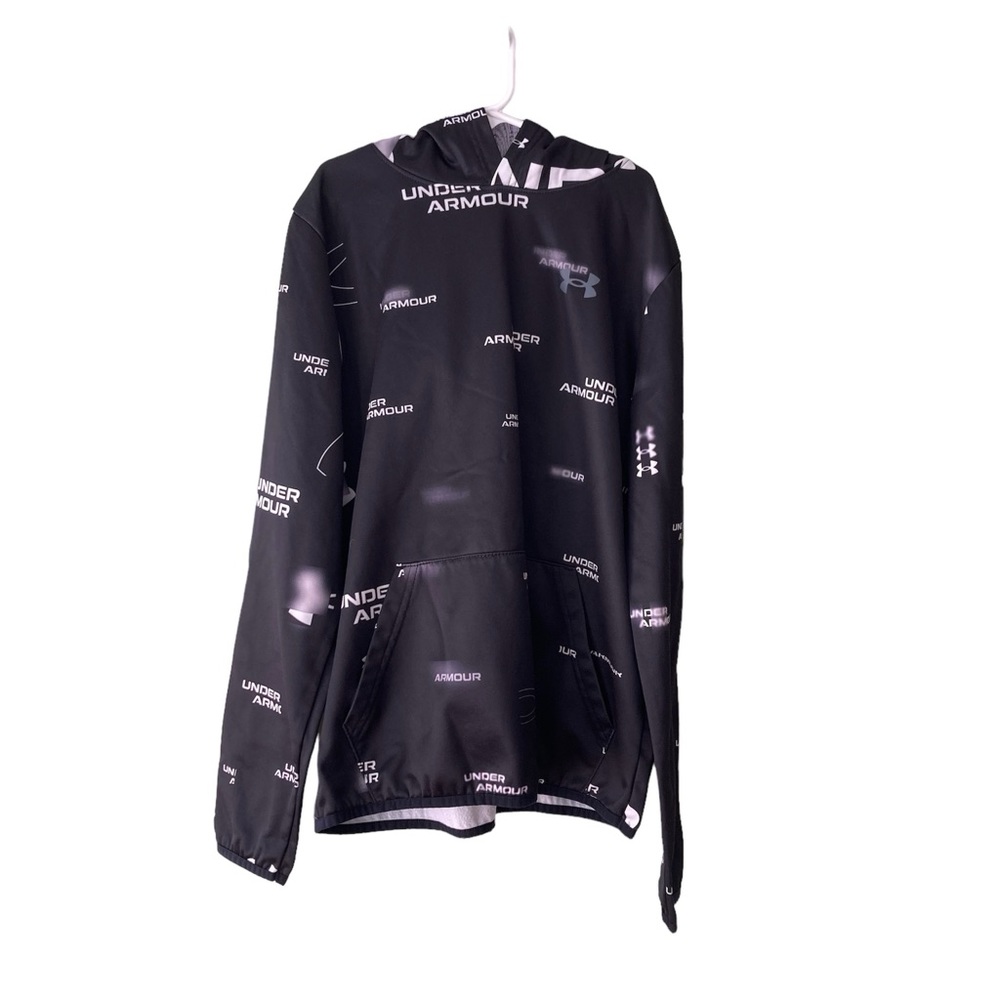 Under Armour fleece lined hooded pullover black and white YLG